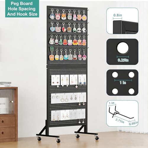 Peg Board Display Stand with Extra 32 Hooks 24" X70” Pegboard - Image 4