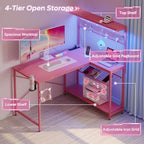 Bestier 42" L Gaming Desk with Power Outlets LED Lights, Carbon Fiber Pink - Image 5