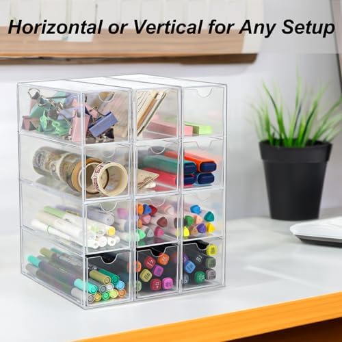 ZEXALOR Clear Desk Organizer Storage with 12 Drawers, Desktop Organizers, Bathroom Office Supplies, Plastic Storage Drawer for Makeup, Jewelry, Pen, Stationary, Hair Accessories, Sunglass (12-Drawer) - Image 4