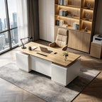 SAINTCY 70.8" Executive Sit-Stand Desk with Storage, Modern White Electric Height Adjustable Office Desk, Dual Drawer Pedestals, Acoustic Privacy Panels, Large Executive Desk for Office & Home Office by SAINTCY
