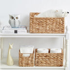 Vagusicc Wicker Basket, 3-Pack Water Hyacinth Wicker Storage Basket with Handles, Storage Baskets for Organizing, Large Hyacinth Storage Baskets for Shelves with Liner (Water Hyacinth Baskets Set) - Image 6