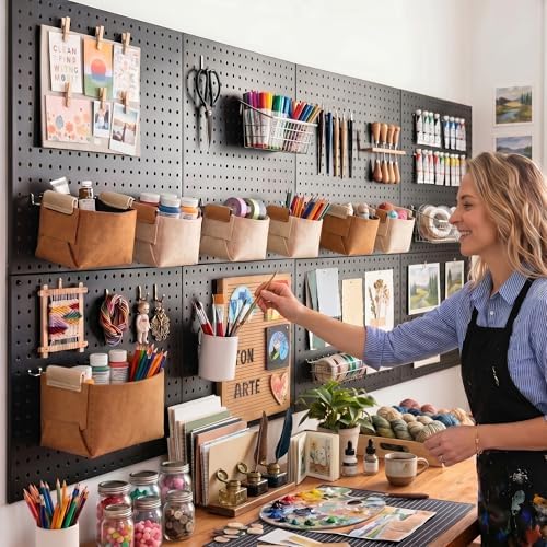 Spampur Peg Board, 8 Pack Metal Pegboard Wall Organizer with Accessories - Image 2
