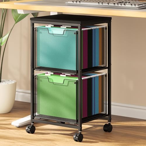 Sbanmao Rolling File Cart with 2 Storage Drawers, Mobile File Cabinet with Wheels, Hanging File Folder Organizer, Under Desk Storage, Printer Stand Utility Cart Filing Cabinet for Home Office,Black by shengbaomaoyi