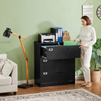 Letaya Lateral 3 Drawer File Cabinets with Lock, Metal Filing Storage Vertical Cabinets,Home Office Furniture for Organization Hanging Letter/Legal/F4/A4(Black) - Image 2