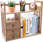 Bamboo Desk Book Shelf,Desktop Bookshelf Storage Rack Tabletop Standing Organizer Bookshelf with 3 Drawers,Freestanding Desk Bookcase for Home Dormitory Offices (Natural) by Oiveinya