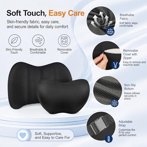 Allaboutsla Lumbar Back Support Pillow for Car, Neck Headrest Pillow Set - Image 6