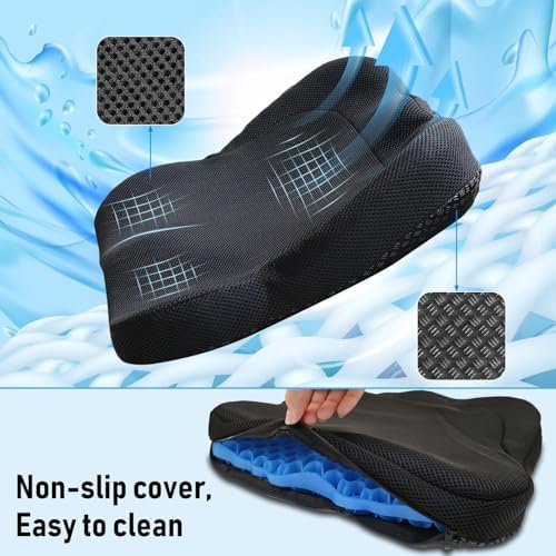 NEW-Vi Gel Seat Cushion, Thickened Big Breathable Honeycomb Design Absorbs Pressure Points Gel Cushion with Anti-Slip Cover Seat Cushion for Office Chair Home Car Seat Cushion - Image 5