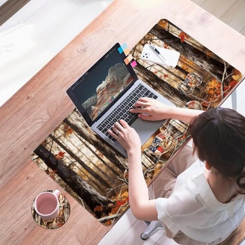 Mouse Pad,Large Desk Mat Set, 4in1 XL Mousepad + Keyboard Wrist Rest+Mouse Wrist Rest+Coaster with Ergonomic Desk Pad for Home Office Table Computer Cover -American Flag and Deer - Image 7