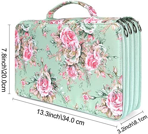 Vomgomfom PU Leather Pencil Case, Holds 100 Markers/300 Pens,Grenn Rose - Image 2
