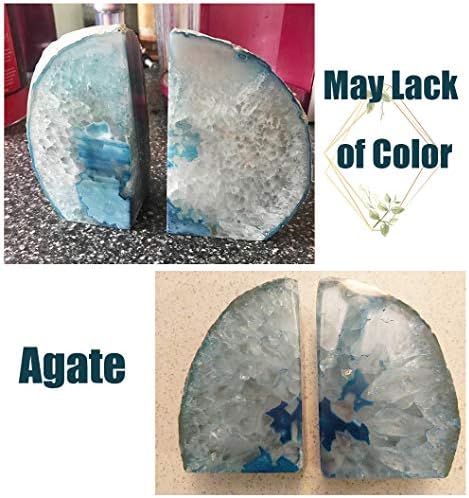 Teal Agate Geode Stone Bookends Heavy Duty Crystal Book Holders Decorative - Image 6