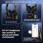 Swiitech Wireless TV Headphones with Charging Dock, 45H Playtime, Black - Image 6