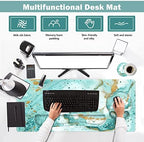 ARTSO Large Mouse Pad Set, Ergonomic Keyboard Wrist Rest Support, Memory Foam Gel Extended Non-Slip Desk Blotter Pad for Office, Home, Teal Turqoise Marble - Image 2