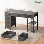Huuger Computer Desk with 6 Drawers, Office Desk with Shelves, Reversible Gaming Desk, Corner Desk with Storage, Work for Home Office, Study, Living Room, 47inch, Grey - Image 3