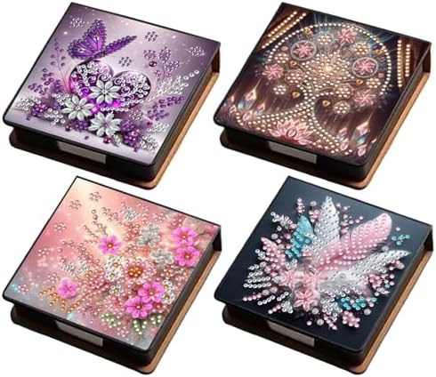 4Pcs Flower PU DIY Diamond Art Painting Sticky Notes Holder (640 Blank Notepads) Cube Note Box Mosaic Craft Set for Office Accessories Desk Office Workplace by Unknown