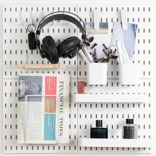 MULSAME Pegboard Combination Kit, Wall Mounted Storage Set with 4 Pegboards & 14 Accessories Hanging, White Peg Boards Organizer for Walls Display, Crafts Organization, Kitchen Organizer, 22" x 22" by MULSAME