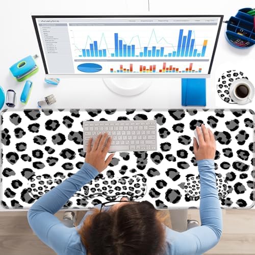 Keyboard Wrist Rest+Mouse Wrist Pad+Desk Pad Set,Memory Foam Ergonomic Easy Typing Pain Relief for Computer Laptop Office Home - Leopard Print - Image 2