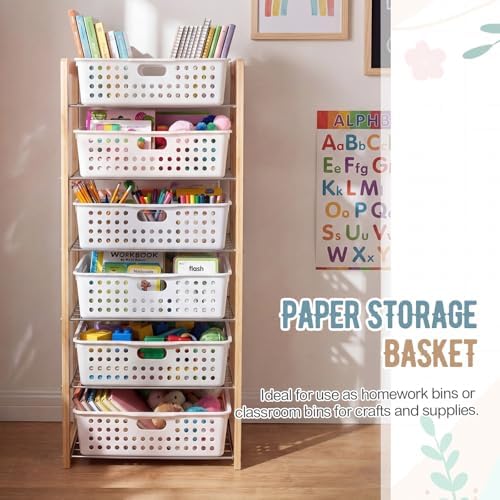 Geetery 6 Pack Classroom Storage Baskets with Handle,White - Image 6