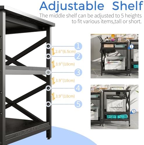 METYERRY 23.6"x23.6" Large Printer Stand with Power Outlet, 3 Tier Cart - Image 5