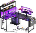 AODK L Shaped Desk Gaming Desk with LED Light & Power Outlet by AODK