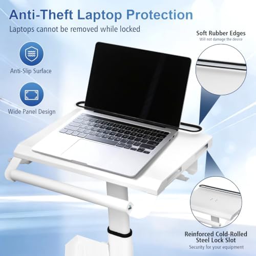 Anti-Theft Mobile Laptop Workstation, Height Adjustable Rolling Cart with Wheels (31.5" - 47.25"), Gas Lift Trolley with Oral Scanner Bracket, Dual Trays and Lab, for Dental Office, Clinic, Lab - Image 4
