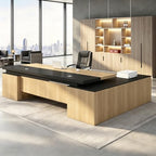 Executive Desk, L Shaped Executive Office Desk with Locking Drawer & File Cabinet, 1'' Thick Desktop, Large Office Desk with Storage, Modern Executive Computer Workstation for Home Office & Business by Unknown