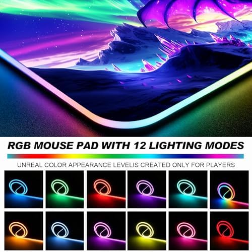 RGB Dragon Under Aurora Sky Gaming Desk Mat & Mouse Pad, XL - Image 6