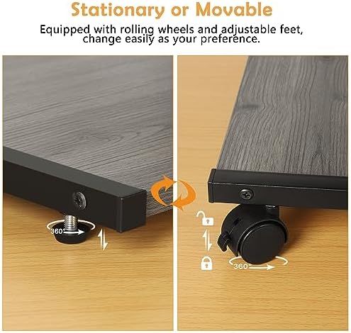 BTY Printer Stand Under Desk Printer Table with Storage Small Printer Cart with Wheels 2 Tier Desktop Printer Stands for Home Office Fax Machine Scanner Files (Grey) - Image 4