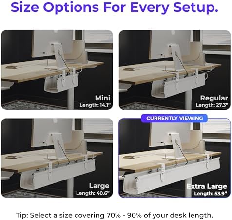 Ascrono Original Under Desk Cable Management Tray, White, 53.9" - Image 4