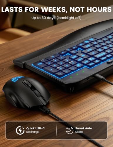SABLUTE Wireless Keyboard and Mouse Combo, Ergonomic Wave with Wrist Rest - Image 6