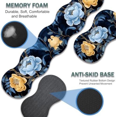 31.5"x 11.8" Oversized Gaming Mouse Pad Set, Ergonomic Keyboard and Mouse Wrist Rest + Cup Holder, Non-Slip Desktop Pad, Suitable for Home and Office Use, Blue Peony - Image 2