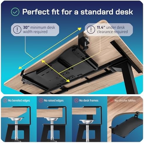 Keyboard Tray | Under Desk Keyboard Tray Slide Out w/Adjustable C-Clamps for Desks Up to 1.5-Inch-Thick | Clamp On Drawer with 1x USB-C to 4 USB-A Hub and 1x Five-Cable Management Organizer - Image 3