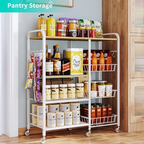 HapiRm Rolling Kitchen Microwave Cart - 4 Tier Microwave Table Stand with Pull-Out Baskets, Coffee Bar Baker's Rack with Wheels Rolling Storage Cart Organizer Shelf for Living Room Office, Balcony - Image 4