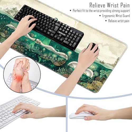 TGFEWYTJYJ Extended Gaming Mouse Pad,Memory Foam Ergonomic Keyboard Mouse Wrist Rest Support Set,Large Desk Mat with Stitched Edges,Non-Slip Base Mousepad Home Office,Sea Octopus - Image 6
