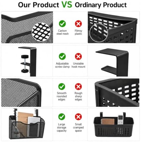 2 Pcs Desk Side Storage Organizer, Mesh, Metal 2-IN-1, Hanging, Black - Image 4