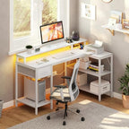 OLIXIS 47 Inch L Shaped Gaming Desk with LED Lights, Storage Shelves - Image 3