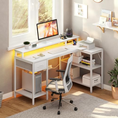 OLIXIS 47 Inch L Shaped Gaming Desk with LED Lights, Storage Shelves - Image 3