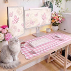 Sabary Gingham Desk Mat Scalloped Pink, 35.4 x 15.7 Inch - Image 4