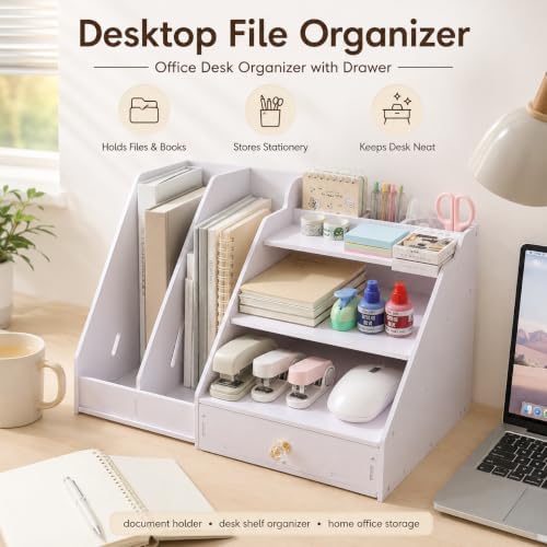 Desk Organizer with Drawer, Office File Organizer, Paper Tray & Pen Storage - Image 3