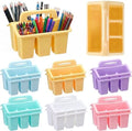 Qunclay 12 Pack Plastic Caddy with Handle Pastel Color 4 Compartment Classroom Caddies Organizer Protable Craft Storage Classroom Caddy Organization for Teachers Pencil Crayon Marker School Supplies by Qunclay