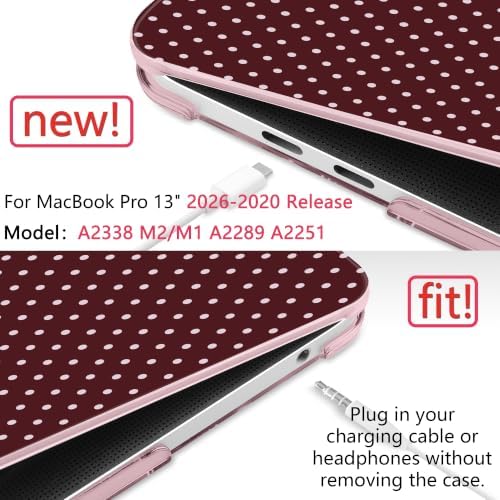 DONGKE Case for MacBook Pro 13 Inch (2026-2020 Models A2338 M2 M1/A2251/A2289), Burgundy Polka Dots Hard Shell Case with Keyboard Protector, Compatible with Retina Display and Touch Bar - Image 3