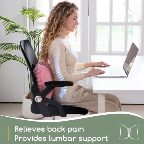HIGOGOGO Lumbar Support Pillow for Recliner Chair, Bow Knot Shaped Back Support Cushion, Striped Corduroy Soft Decorative Lumbar Pillow for Office Chair, Sofa, Car, Bed, Living Room - Pink - Image 6