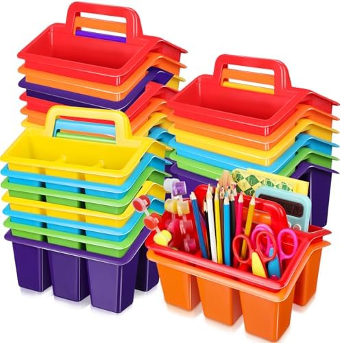 GlikCeil 24 Pcs Classroom Caddy Storage Basket with Handle,Multicolor by GlikCeil