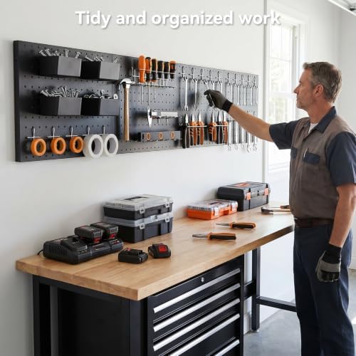 Black Peg Board, 4 Pack Metal Pegboard with Hooks, 71pcs Pegboard Kit, Pegboard Wall Organizer, Heavy Duty Peg Boards for Walls Home Office, Garage Tool Storage, Workbench, Craft Room - Image 2