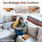 Couch Insert Tray for Middle Seat, Acacia Wood Couch Table with 2 Cup Holders, Fits Armless Sofa & Sectionals, Fold-Flat Tray for Drinks, Snacks & Remotes - Image 3