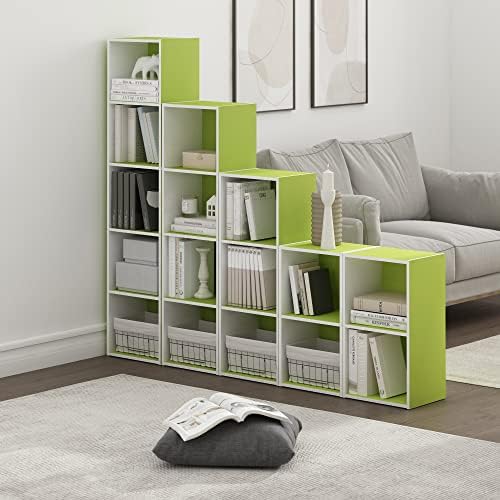Furinno PASIR Book Shelf, 4-Tier Modern Bookshelf, Open Shelves Bookcase 9 x 12 x 42, Easy Assembly, for Living Room, Bedroom, Home Office, Green/White - Image 2
