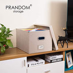 PRANDOM File Organizer Box - Set of 4 Collapsible Decorative Linen Filing Storage Hanging File Folders with Lids Office Cabinet Letter/Legal Size Light Grey (17x14x11.2 inch) - Image 2