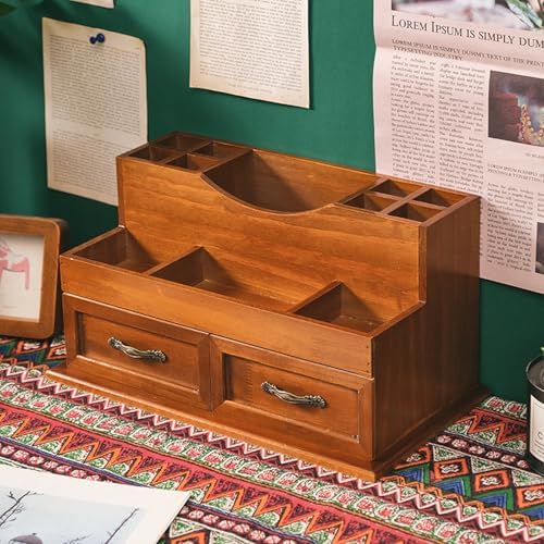 Desktop Organizer with 2 Drawers and 12 Compartments,Wooden Desk Drawers,Desk Countertop Organizers - Image 5