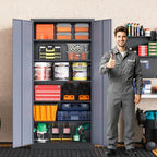 MIIIKO Metal Storage Cabinet with Locking Doors, 71" Tall Black Garage Storage Cabinets with 2 Doors and 5 Adjustable Shelves for Home Office,Garage, Industrial, Commercial, Workshop(Black Grey) - Image 2