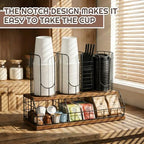 Geelin 18oz Adjustable Coffee Cup Dispenser with Wooden Base, Cup and Lid Holder, Cups Holder Organizer for Coffee Pod Straw and Lid Storage(4-compartment Double,Color 1) - Image 6