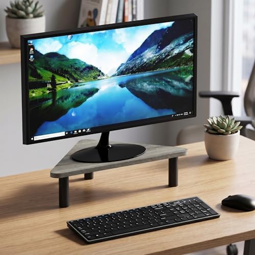 Triangle Corner Monitor Riser, Laptop Stand for Desk, Desk Organizers and Accessories, Office Desk Accessories, Monitor Stand Riser, French Oak by Mikkagu